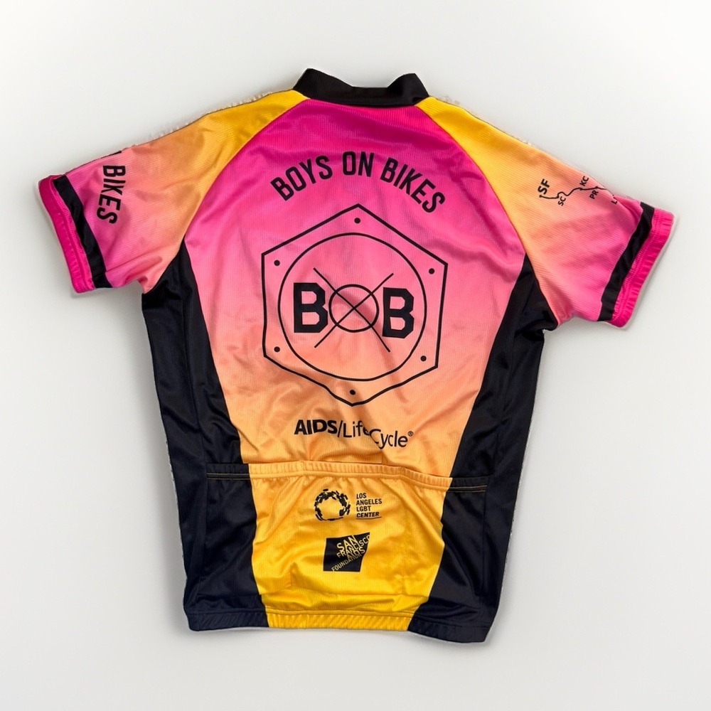 Primal Men's M AIDS/LifeCycle Boys On Bikes Cycling Jersey Pink Yellow Black - Picture 2 of 5